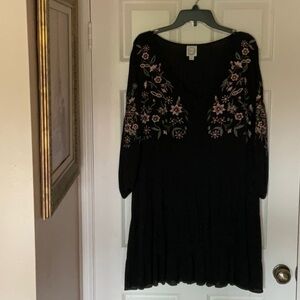 Blue rain  Embroidered Black Dress nwot